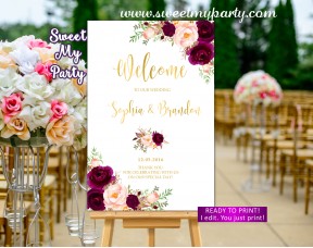 Burgundy Wedding Welcome Sign,Marsala Wedding Welcome sign,(20w)